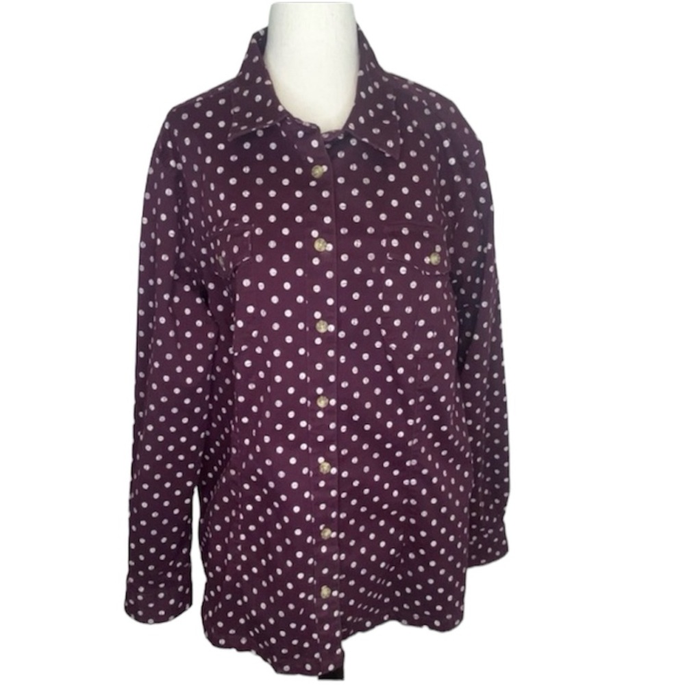 Duluth Trading Co long sleeve polka dot button front shirt / shacket, sz 2XL